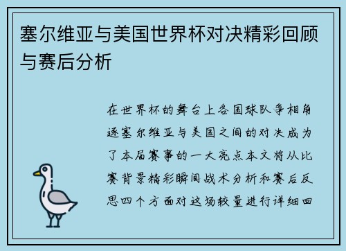塞尔维亚与美国世界杯对决精彩回顾与赛后分析